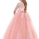 ABaoWedding Lovely Flower Girl Dress Lace Long Sleeves Prom Gown (Pink), One Size