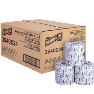 Genuine Joe Embossed Bath Tissue, 2-Ply, Septic Safe, Individually Wrapped, 4" x 3.75", 400 Sheets/Roll, 17 Count