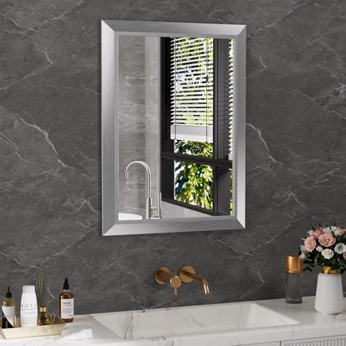 Amorho 22x30 Inch Bathroom Mirror Silver, Thick Metal Framed Wall Mirrors for Over Sink, Brushed Nickel Mirror Perfect for Bedroom, Living Room, Entryway, Rectangle (Horizontal/Vertical)