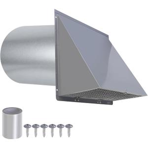 6 Inch Hooded Wall Vent with Screen and Damper,6 Inch Exhaust Vent Cover Cap for Outdoor Kitchen Range Hood Dryer Ventilation,Outside Wall Mount Extractor for House Air Exhaust, Galvanized Steel,Gray