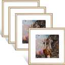 4x4 Picture Frame Set of 4, Brass Matte Thin Metal, Square Frame for Tabletop and Wall Mounting, Aluminum Floating Photo Frame Bulk Collage, Fit 3x3 with Mat or 4 x 4 without Mat (4 Pack) (Bronze)