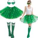 Adult Women St. Patricks Day Green Tutu Skirt with Scock Set Teens Shamrock Dress-Up Irish Party Clover Tutu Costumes (Green, L)