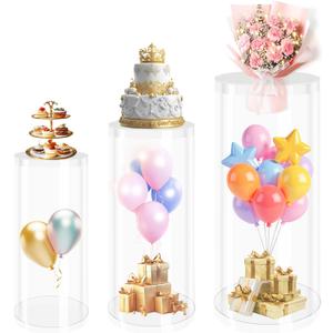 3pcs Cylinder Pedestal Stand for Parties, Pedestal Cake Stands, Cylinder Stand for Party, Display Stand Dessert Table Display Pillars, for Baby Shower Wedding Birthday Event Decor, Transparent