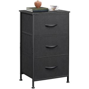 WLIVE Dresser with 3 Drawers, Fabric Nightstand, Organizer Unit, Storage Dresser for Bedroom, Hallway, Entryway, Closets, Sturdy Steel Frame, Wood Top, Easy Pull Handle, Charcoal Black