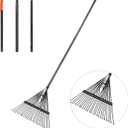 46 HRC Steel Gardening Leaf Rake, 24 Tines 23.2" Wide,Adjustable Split Long Handle 33-67",Suitable for Raking Leaves and Lawn Tidying,Garden rake and thatch rake Suitable for Adults
