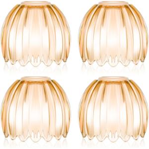4 Pcs Amber Glass Tulip Lamp Shades Small Flower Art Sconce Shade E26 Base 1.65" Top x 4.45" Dia. x 4.33" H Mini Lampshades Replacement for Table Chandelier Decor Vanity Pendant Light Cover