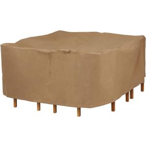 DUCKCOVERS Essential Water-Resistant 76 Inch Square Table & Chair Set Cover, Outdoor Table Cover (Latte)