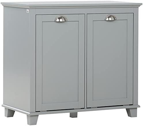 HOMCOM Dual Tilt Out Laundry Hamper Cabinet, Bathroom Storage Cabinet with 2-Compartment Hamper, Modern Bathroom Floor Cabinet for Washroom, Gray