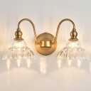 Antique 2-Light Wall Sconce Modern Bathroom Vanity Light Gold Wall Light Made of Metal Body and Pressed Patterned Glass Retro Vanity Light for Bedroom, Bathroom, Doorway, Foyer, Hallway (Brass)