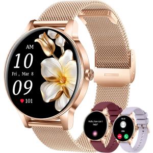 Smart Watch for Women(Answer/Make Calls), 1.27" HD Screen Fitness Tracker with Heart Rate/Sleep Monitor, 130+ Sport Modes IP68 Waterproof Activity Tracking, Smartwatch for Android Phones iPhone (Rose Gold)