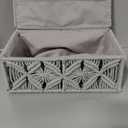 VinneGenzz Decorative Boho Storage Baskets with Lid Bohemian Macrame Jewelry Box Handmade Natural Cotton Rope Woven Bins Memory Keepsake Photo Makeup Organizer Shelf Container (Gray, Small)