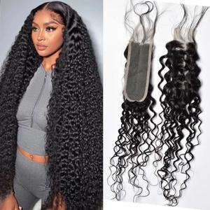 2x6 Water Wave Lace Closure Brazilian Human Hair Natural Wave Closure 6x2 Curly Wet And Wavy For Black Women Pre Plucked Natural Black Long Deep Parting (2x6 water wave closure, 14inch)
