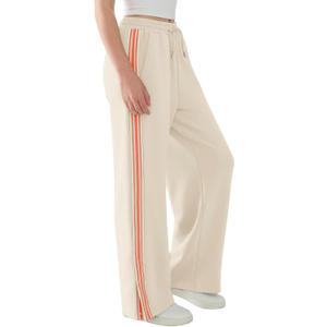 Susclude Womens Wide Leg Sweatpants Baggy Cotton Stretch Track Pants Lightweight Striped Casual Lounge Flatters Legs Pants (Large, Beige)