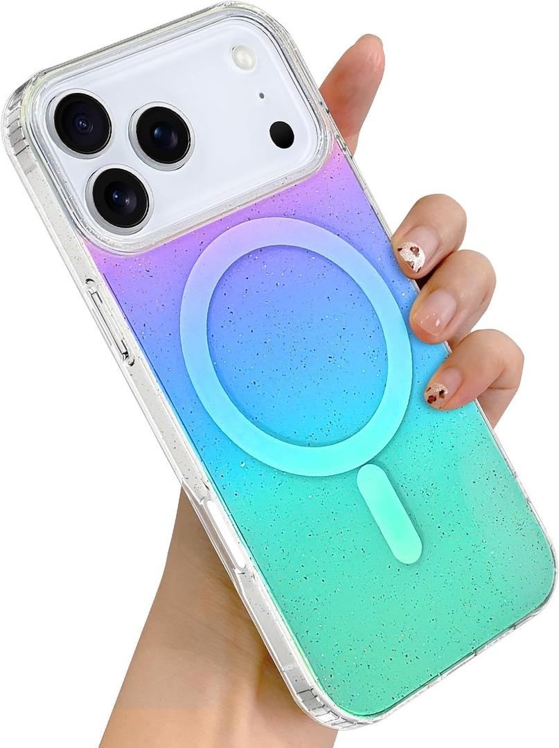 SOKAD Iridescent Magnetic for iPhone 17 Pro Max Case, Compatible with Magsafe, Cute Clear Aesthetic Sparkly Glitter Bling Gradient Rainbow Design for Girls Women Protective Phone Case