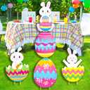 5 PCS 48 Inch Easter Yard Signs PP Safe Material Waterproof Outdoor Lawn Decorations with Stakes, Jumbo Funny Bunny and Egg Decor for Party Spring Garden Patio Holiday Display Supplies