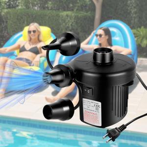 Air Pump for Inflatables, Air Mattress Pump, Electric Air Pump with 3 Nozzles for Pool Floats, Air Mattress Beds, Inflatable Swimming Pools, Swimming Ring, Vacuum Storage Bag