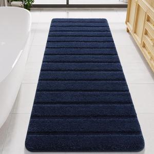 LOCHAS Long Bathroom Rugs Runner, 24" x 60" Large Bath Rug Non Slip Washable, Absorbent Microfiber Bath Mat Luxury Soft, Cozy Bathroom Runner Rug for Shower Quick Dry, Navy Blue