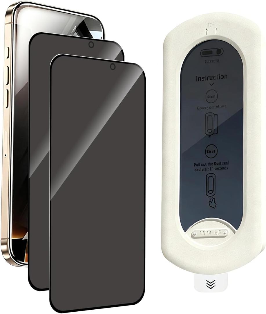 2 Pack for iPhone 16 Pro Max Privacy Tempered Glass Screen Protector, Automatic Dust Removal, Automatic Alignment,Bubble Free, Electroplating Fingerprint, Easy Installation,Case Friendly (Black)