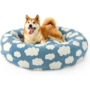 LE SURE Donut Dog Beds Large Size Dog - XL Round Pet Beds Calming Present for Pets with Washable Cover, Orthopedic Modern Beds with Jacquard Shaggy Plush & Anti Slip Bottom, 36 InchBlue (Cozy Clouds Blue)