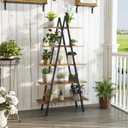 YOUDENOVA 5-Tier Ladder Bookshelf, Industrial A-Shaped Bookcase, Christmas Village Display Stand, Tall Ladder Shelf Storage Organizer for Living Room, Home Office, Dark Black