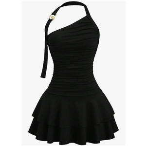 MakeMeChic Women's Y2k Halter Mini Dress Backless Ruffle Short Going Out Dress Size XS