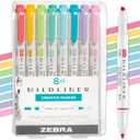 Zebra Pen Mildliner Dual-Tip Highlighter Marker Set, Broad and Fine Tips, No Bleed, Ideal for Bible Highlighting, Journaling, School and Office Supplies, Assorted Soft Hue Ink Colors, 8-Pack (78108)