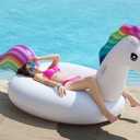 Jasonwell Giant Inflatable Unicorn Pool Float Floatie Ride On with Fast Valves Large Rideable Blow Up Summer Beach Swimming Pool Party Lounge Raft Decorations Toys Kids Adults