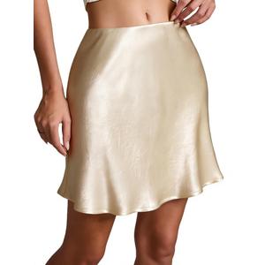 Violiyar Women's Satin Silk Mini Skirt Elastic High Waist Cute A-Line Summer Short Satin Skirts for Women Beige (XL)