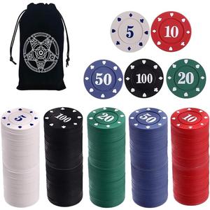 IXIGER 200Pcs Poker Chips, Poker Chips Set with Denominations for Card Board Game, Plastic Game Chips with Black Velvet Pouch Bag, Game Night Party Supplies (White - 200pcs Set, Red - 200pcs Set, Green - 200pcs Set, Blue - 200pcs Set, Black - 200pcs Set)