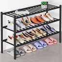 Smiry Bamboo Shoe Rack for Closet, 3 Tier Long Wooden Stackable Shoe Organizer, Free Standing Shoes Storage Shelf for Entryway, Front Door Entrance, Black