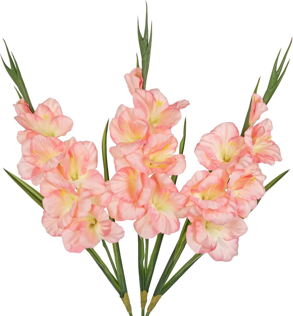 Peachy Pink Gladiolus Artificial Flowers 3 Pcs Silk Flowers with Stems Fake Tropical Flower for Vase Spring Summer Indoor Decoration Faux Florals Stems Fillers for Table Centerpieces Home Decor