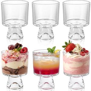 ZEAYEA 6 Pack 7 oz Glass Dessert Cups, Clear Footed Trifle Bowl for Pudding, Sundae, Ice Cream, Cake, Fruits, Salad, Cocktail, Small Parfait Glasses for Party, Bar, Restaurant, Coffee Shop