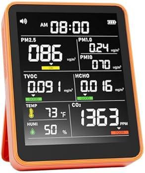 Professional Indoor Air Quality Monitor with AQI Alerts, Portable RealTime Detector for Home, Car, Plants & Pet