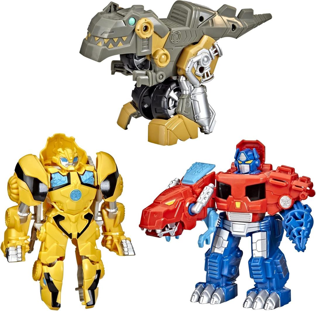 Transformers Playskool Primal Team-Up 3-Pack with Optimus Prime,Bumblebee, and Grimlock Converting Dinosaur Figures, 4.5-Inch Toys, Ages 3 and Up 
