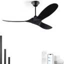 60 inch Black Outdoor Ceiling Fan for Patios without Lights Damp Rated, Large Airflow Smart Ceiling Fan with Alexa/Remote/App Control, Outdoor Wood DC Fan No Light for Commercial Indoor Exterior Porch