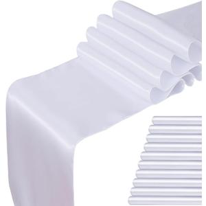 White Table Runner 10 Pack - Satin Table Runners 12 x 108 Inches Long for Wedding Parties Birthday Meeting Events Decorations
