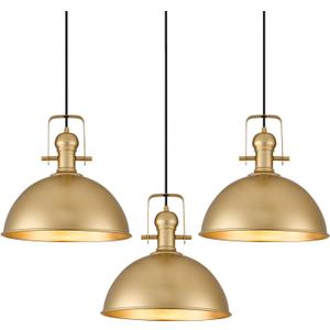 12 Inch Gold Farmhouse Pendant Lights Matte Pendant Lights for Kitchen Island Industrial Adjustable Height Vintage Dome Hanging Light Fixtures for Barn, Dining Room 3 Packs