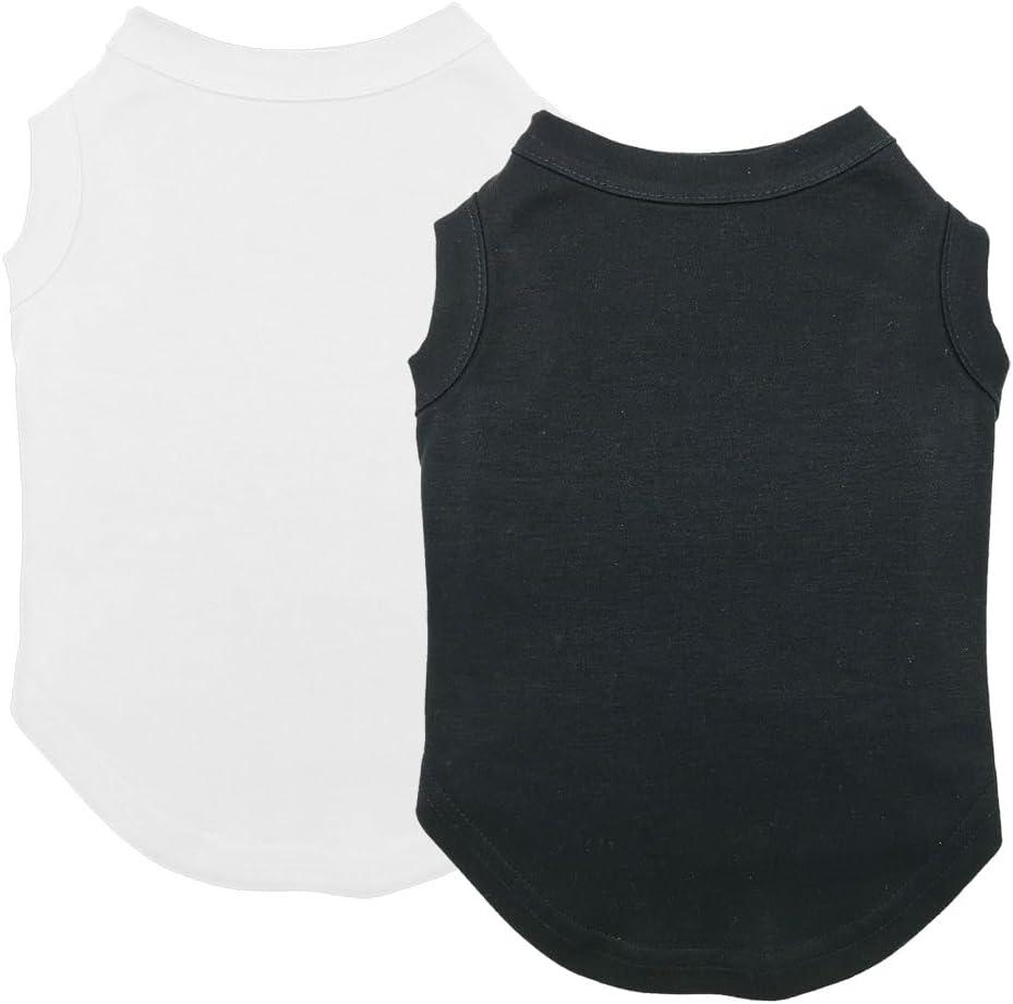 Chol&Vivi Dog Shirt, 2pcs Blank Cotton Shirts Fit for Extra Small to Extra Large Size Dogs, Sleeveless Apparel Soft and Lightweight, Tank Top for All Breeds, Black and White, X-Large (XL (21" Chest))