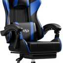 HLDIRECT Gaming Chair with Footrest, Lumbar Support & Headrest, Black&Blue, Standard