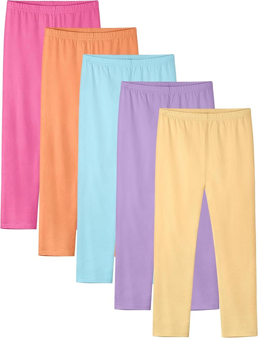 5 Pack Girls Leggings Cotton Tights for Toddler Kids Stretchy Soft Yoga Pants Full Length Multipack Pull On Fall Winter (5-6 Years, Light Rose, Sky Blue, Light Purple, Light Orange, Light Yellow)
