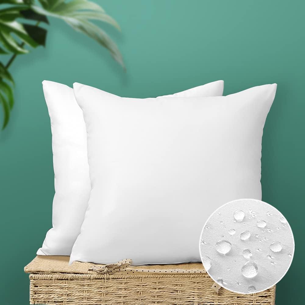 OTOSTAR Outdoor Throw Pillow Inserts - Pack of 2 Water Resistant Cushion Inner Pads for Patio Garden Coffee House Decorative Waterproof Pillow Inserts 18x18 Inch -White (18x18 Inch (Pack of 2), 2 Pack)