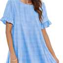 YESNO Summer Dresses for Women 2025 Floral Boho Ruffle Short Sleeve Sundresses Casual Shift Dress ESA (Blue, L)