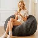 Ultra Comfortable Bean Bag Chair for Adults with Memory Foam & Flannel - Boneless Design with Filler Included, Perfect for Reading, Resting in Small Spaces, Bedroom, Living Room (Grey)
 32x32