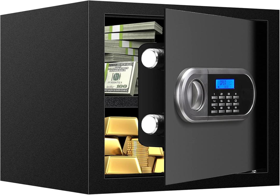 1.2 Cuft Home Safes Fire and Waterproof, Anti-Theft Fireproof Safe Box with Digital Keypad, Spare Keys and Removable Shelf, Personal Safe Box for Documents Money Firearm Valuables (2.0 Cubic Feet)