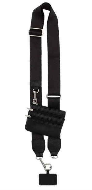 Clip and Go Strap for Phone with Wallet Crossbody, Phone Strap with Wallet, Phone Strap Crossbody with Zipper Pouch Wallet (Black) (Black)