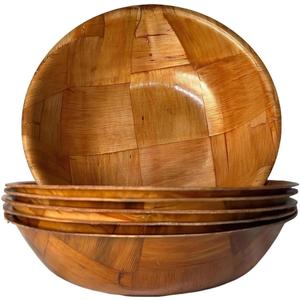 Rich&Richer Wooden Salad Bowl Set - 8 Inch Large Serving Bowls, 6 Piece Woven Wood Mixing Set for Food and Kitchen