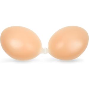 Strapless Sticky Adhesive Bra Invisible Push up Reusable Silicone Off Backless Viscous for Women Dress (Nude) B