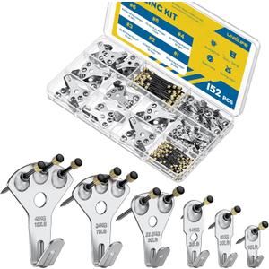 Uniclife 152 Pcs Picture Hanging Kit, 10 lb, 20 lb, 30 lb, 50 lb, 75 lb, 100 lb Heavy Duty Picture Hangers for Drywall & Wood, Picture Hanging Hooks, Frame Hooks, Silver