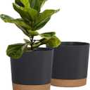 kubvici Plant Pots for Indoor Plants, 2 Pack 8 Inch Plastic Flower Pot Planters with Drainage Saucer for Indoor Outdoor Garden Home (8” Black)