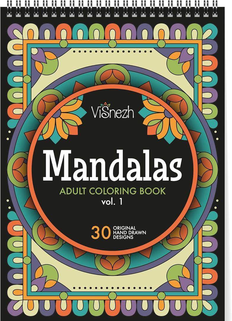 ViSnezh Adult Coloring Book: Unique A4 Mandalas for Women - Stress Relief, Hardback Spiral Bound, Thick Paper